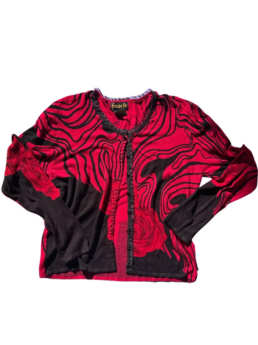 Fresh FX Red & Black Patterned Cardigan